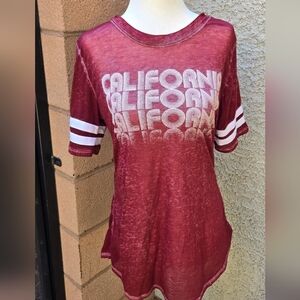 Modern Lux California Graphic Women's Maroon Burnout Tee